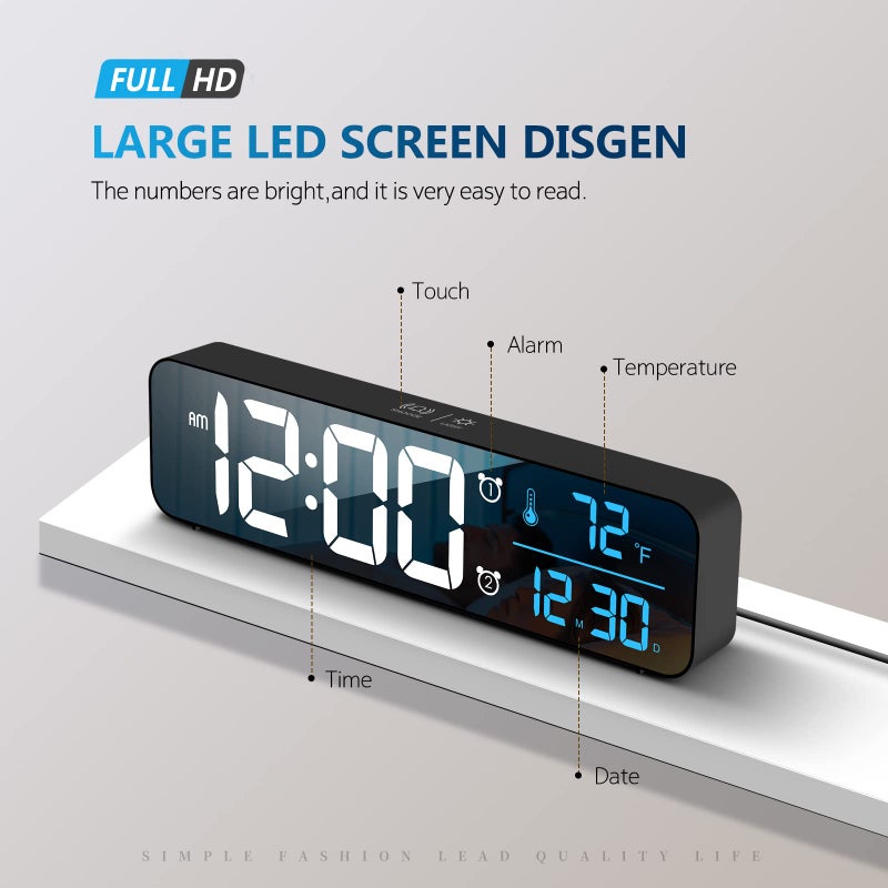 Hournor Digital Clock for Bedroom, Digital Wall Clock for Living Room Decor, Desk Table Clocks, Digital Clock Large Display, Bedroom Smart Alarm Clock for Office Blue - Image 2