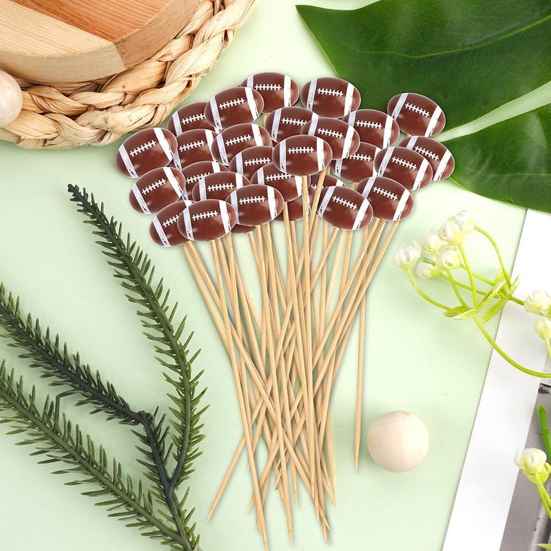 Leislam Cocktail Picks, 100PCS Football Toothpicks, Toothpicks for Appetizers, Bamboo Cocktail Toothpicks, 4.72 Inch Food Picks for Drinks for Sport Events Football Party Decorations Supplies(Football 3D) - Image 2