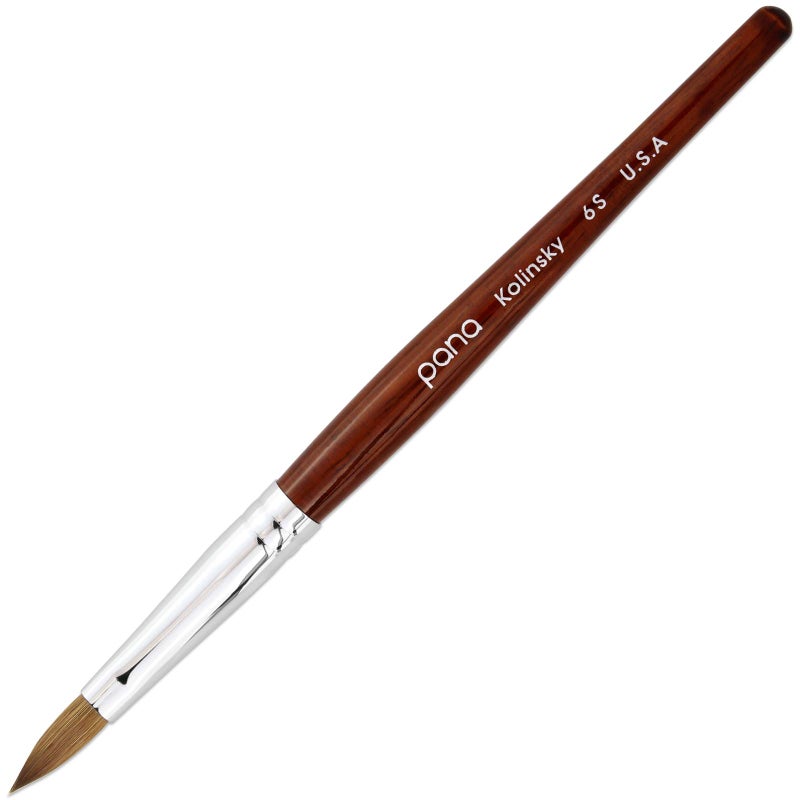 PANA Pure Kolinsky Hair Bristles Acrylic Nail Brush Oval Crimped Shaped Mahogany Wood Handle Professional Salon Quality (Size 6, Mahogany) - Image 2