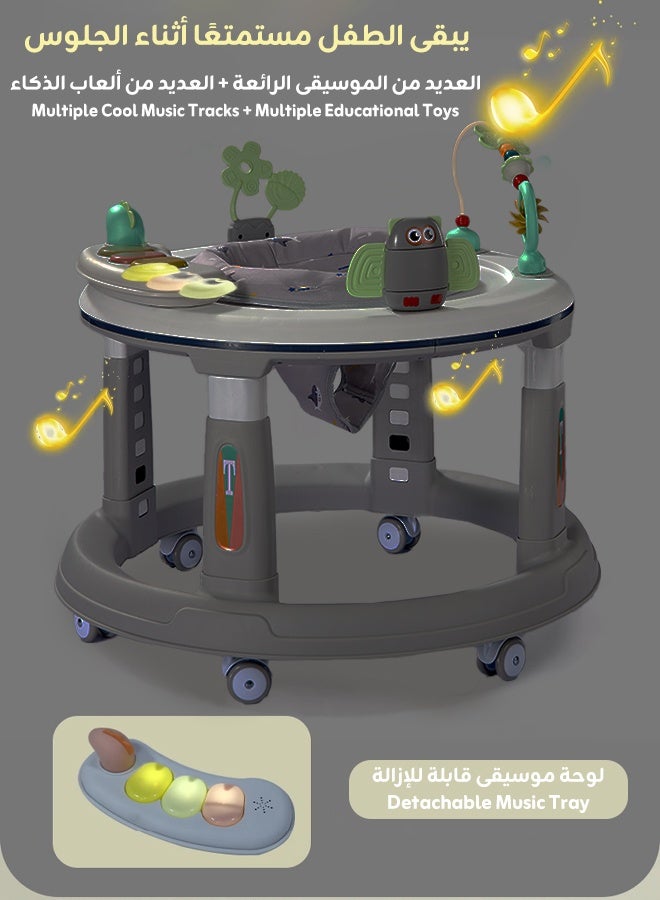 hibobi Multifunctional Baby Walker｜Widened & Thickened Anti-Rollover Base｜Prevents O-Shaped Legs｜5-Level Height Adjustment｜360° Silent Wheels｜Interactive Music & Toy Panel｜For 6–24 Months - Image 4