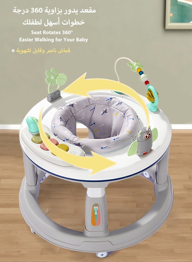 hibobi Multifunctional Baby Walker｜Widened & Thickened Anti-Rollover Base｜Prevents O-Shaped Legs｜5-Level Height Adjustment｜360° Silent Wheels｜Interactive Music & Toy Panel｜For 6–24 Months - Image 2