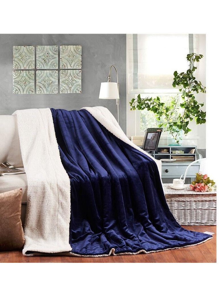 Fleece Throw Super King Size Blanket ,Teal Warm Reversible Plush Fleece Bed Blanket 200*230 cm- Blue  - Image 2