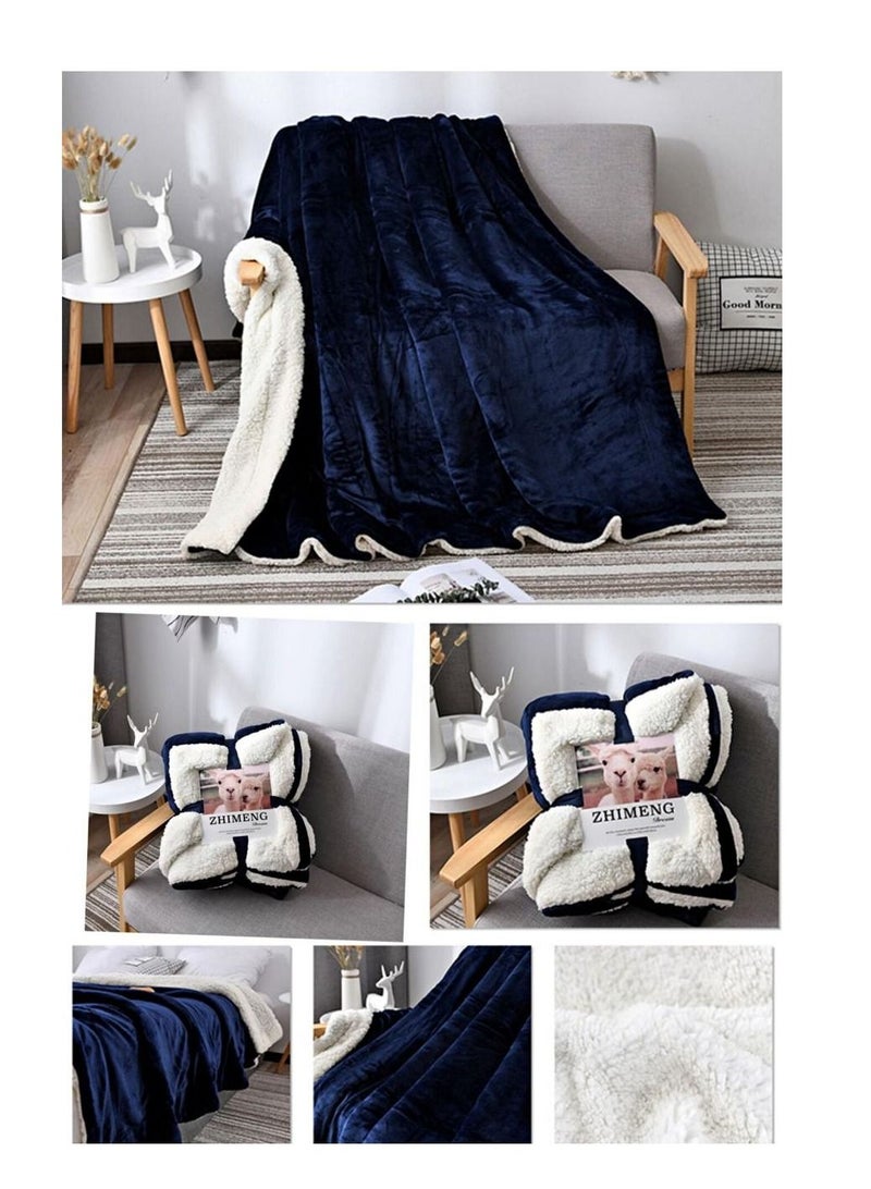 Fleece Throw Super King Size Blanket ,Teal Warm Reversible Plush Fleece Bed Blanket 200*230 cm- Blue  - Image 1