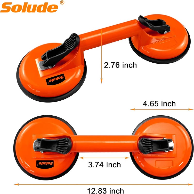 SOLUDE 2 Pack Glass Suction Cups,Aluminium Heavy Duty Vacuum Handle Glass Holder for Lifting Large Glass/Window/Tiles/Mirror/Granite/Floor Gap Fixer/Windshield Removal & Install Tool - Image 3