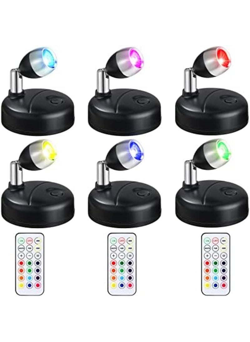 SYOSI 6 Pieces Battery Operated Spotlights Indoor LED Wireless Spotlight Indoor 13 Color up Lights with Rotatable Light Head Stick on Wall Hallway for Painting Picture Artwork Closet (Black) - Image 1