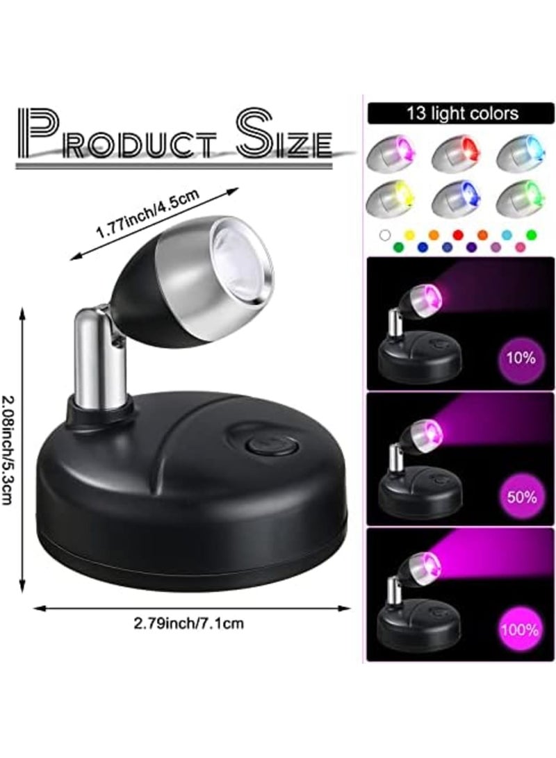 SYOSI 6 Pieces Battery Operated Spotlights Indoor LED Wireless Spotlight Indoor 13 Color up Lights with Rotatable Light Head Stick on Wall Hallway for Painting Picture Artwork Closet (Black) - Image 2