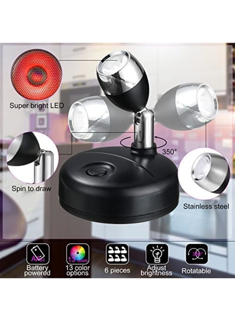 SYOSI 6 Pieces Battery Operated Spotlights Indoor LED Wireless Spotlight Indoor 13 Color up Lights with Rotatable Light Head Stick on Wall Hallway for Painting Picture Artwork Closet (Black) - Image 3
