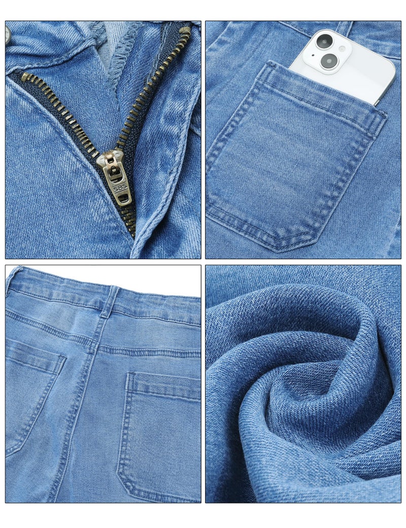 luvamia Wide Leg Jeans for Women Trendy High Waisted Flare Jeans Cropped Denim Pants Stretchy Baggy with Patch Pockets Ladies Jeans for Women Trendy Stretch Medium Blue Size X-Large Size 16 Size 18 - Image 4