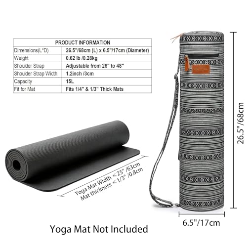ELENTURE Canvas Yoga Mat Bag with Adjustable Strap & Pockets, Full-Zip Travel Gym Tote for Women & Men, Fits 1/4" & 1/3" Thick Mats, Lightweight Carrier for Yoga, Workout, Outdoor Use - Image 3