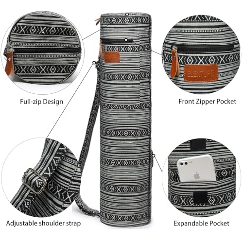ELENTURE Canvas Yoga Mat Bag with Adjustable Strap & Pockets, Full-Zip Travel Gym Tote for Women & Men, Fits 1/4" & 1/3" Thick Mats, Lightweight Carrier for Yoga, Workout, Outdoor Use - Image 4
