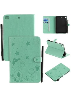 Case Cover For iPad mini 5 / 4 / 3 / 2 / 1 Cat Bee Embossing Pattern Horizontal Flip Leather Case with Holder & Card Slots & Wallet & Pen Slot & Wake-up / Sleep Function Green