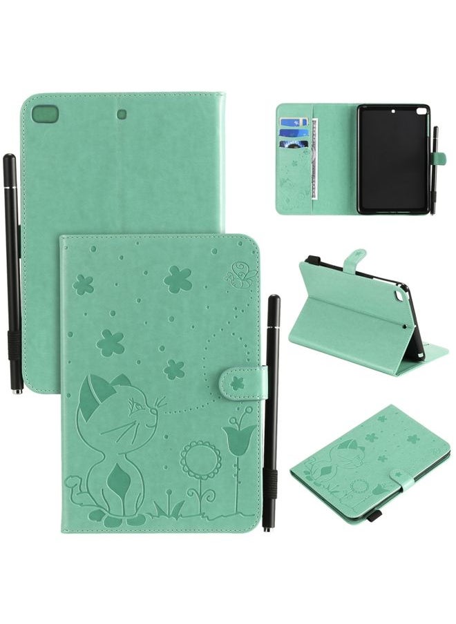 HuHa - Case Cover For iPad mini 5 / 4 / 3 / 2 / 1 Cat Bee Embossing Pattern Horizontal Flip Leather Case with Holder & Card Slots & Wallet & Pen Slot & Wake-up / Sleep Function Green - Image 1
