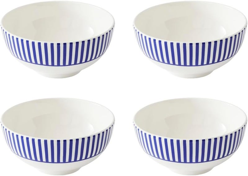 Spode Steccato Collection  65 Rimless Soup Bowl Stripe Cobalt Blue Set of 4  Made of Earthenware  Dishwasher and Microwave Safe  Made in England  For Serving Soup Salad or Pasta Bowls - Image 1