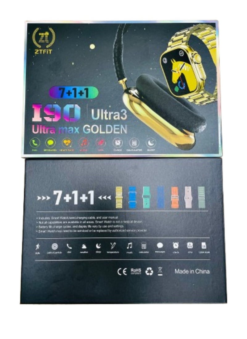 Raxoom - Headset with Smart Watch Ultra with 7+1+1 Straps Full Touch Color Screen Bluetooth Calling Health and Sports Smartwatch Multicolor - Image 1