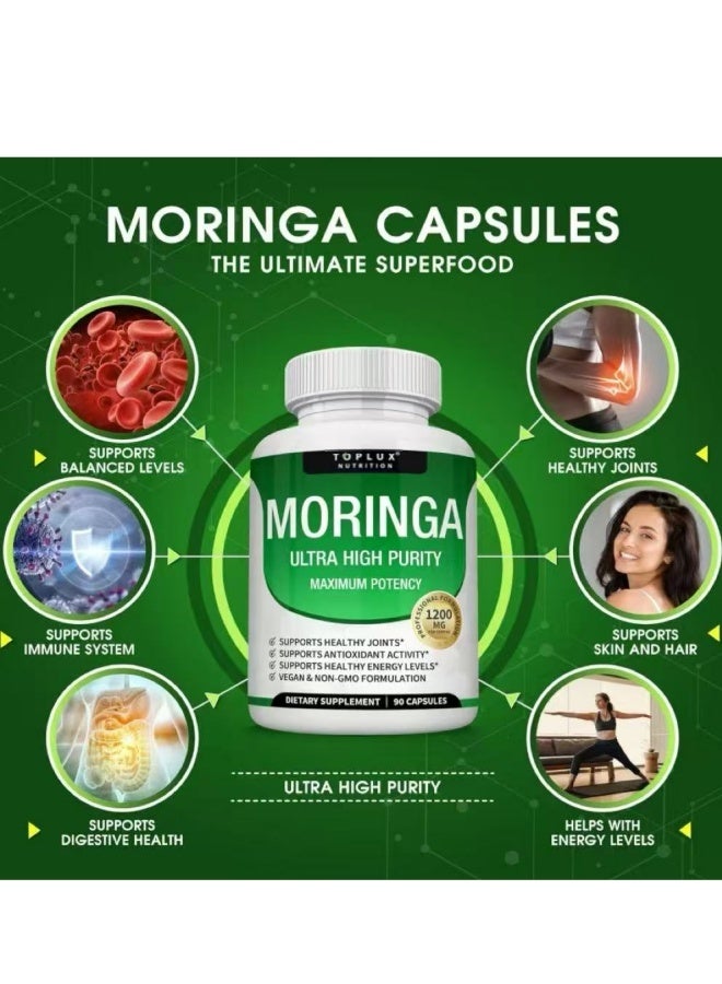 Toplux Moringa Capsules 1200mg – Ultra High Purity | Organic Moringa Oleifera Supplement | Supports Joints, Energy, Immunity & Antioxidant Health | Vegan, Non-GMO, 90 Veggie Caps - Image 4