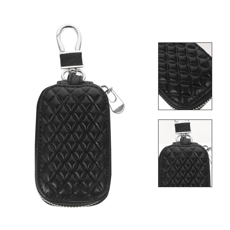 Universal Black Leather Car Key Fob Protective Case Cover for Men Women - Image 5