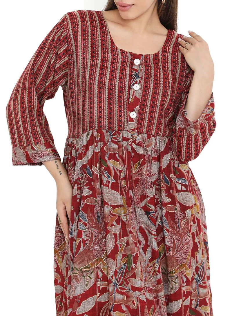 HANA & SARA STYLISH PRINTED SHORT FRONT STYLED BUTTON ARABIC KAFTAN JALABIYA DRESS