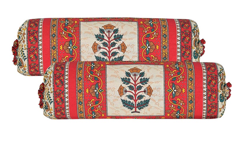 SkyKross - Everyday A New Thing SkyKross Everyday A New Thing Special Floral Pure Soft Cotton Diwan Cover Set 8 Pcs Set 5 Cushion Cover2 Bolster Cover1 Bedsheet RED - Image 2