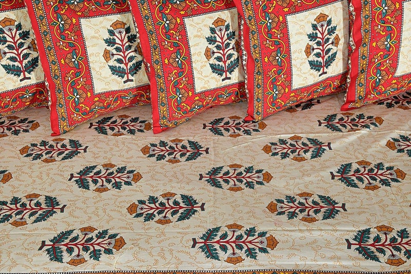 SkyKross - Everyday A New Thing SkyKross Everyday A New Thing Special Floral Pure Soft Cotton Diwan Cover Set 8 Pcs Set 5 Cushion Cover2 Bolster Cover1 Bedsheet RED - Image 4