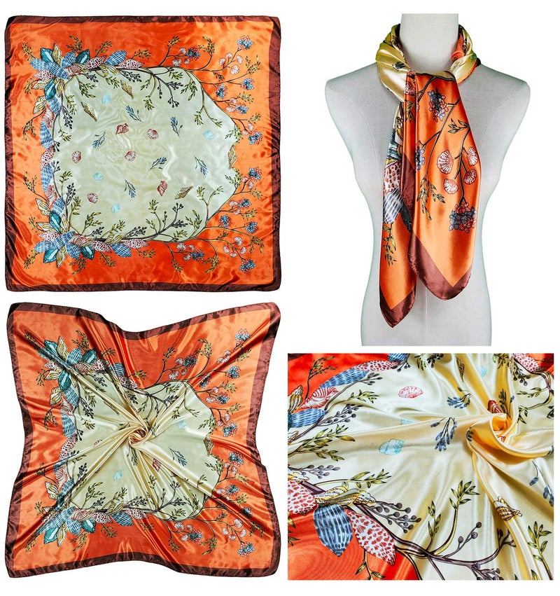 LilMents 4 Mixed Designs Large 35" × 35" Square Polyester Satin Neck Head Scarf Scarves Set (Set W1) - Image 3