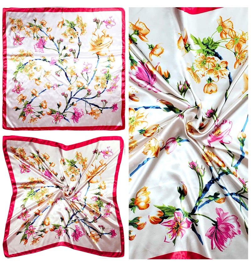LilMents 4 Mixed Designs Large 35" × 35" Square Polyester Satin Neck Head Scarf Scarves Set (Set W1) - Image 5