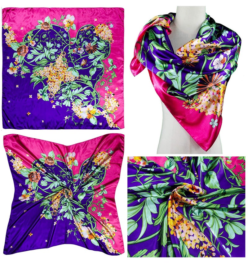 LilMents 4 Mixed Designs Large 35" × 35" Square Polyester Satin Neck Head Scarf Scarves Set (Set W1) - Image 2