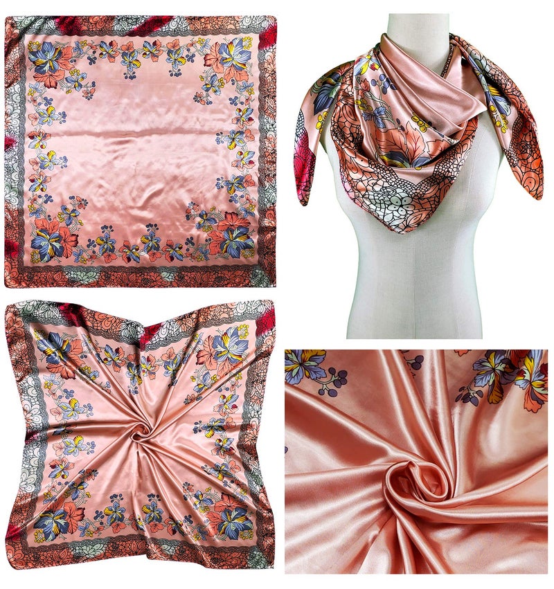 LilMents 4 Mixed Designs Large 35" × 35" Square Polyester Satin Neck Head Scarf Scarves Set (Set W1) - Image 4