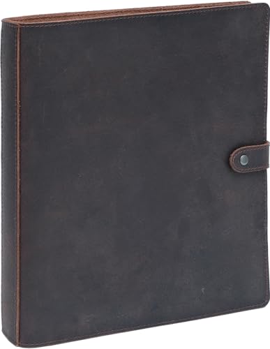 Fan&Ran Leather 3 Ring Binder, 1" Round Rings for 8.5"x11" Paper and Sheet Protectors, Interior Pockets & Snap Closure, Letter Size, Vintage Brown - Image 1