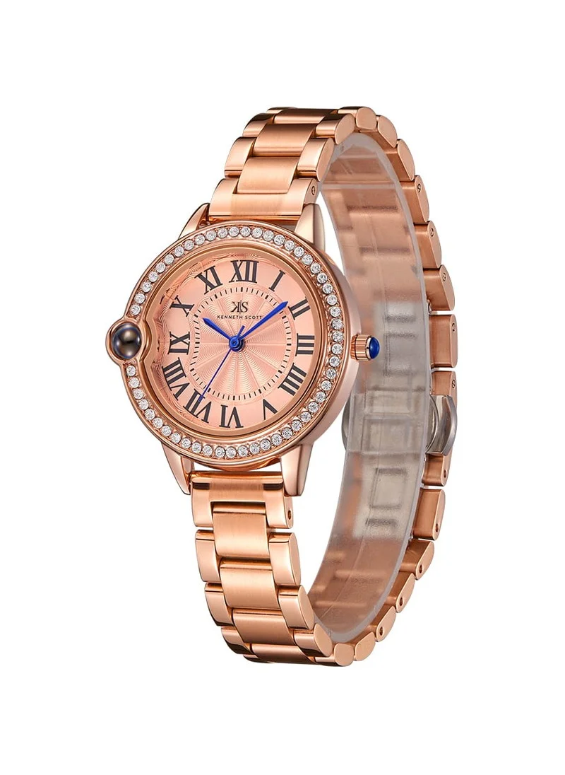 KENNETH SCOTT Kenneth Scott K22530-RBKK Women's Analog Display Watch & Stainless Steel Strap Rose Gold