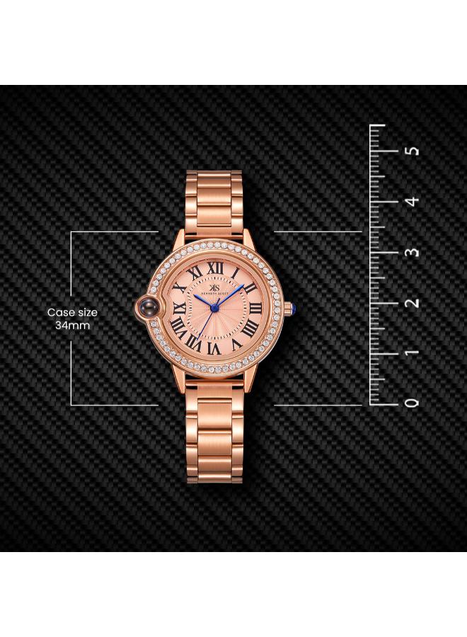 كينيث سكوت ساعة كينيث سكوت نسائية بعرض تناظري وسوار ستانلس ستيل ذهبي وردي - Image 2