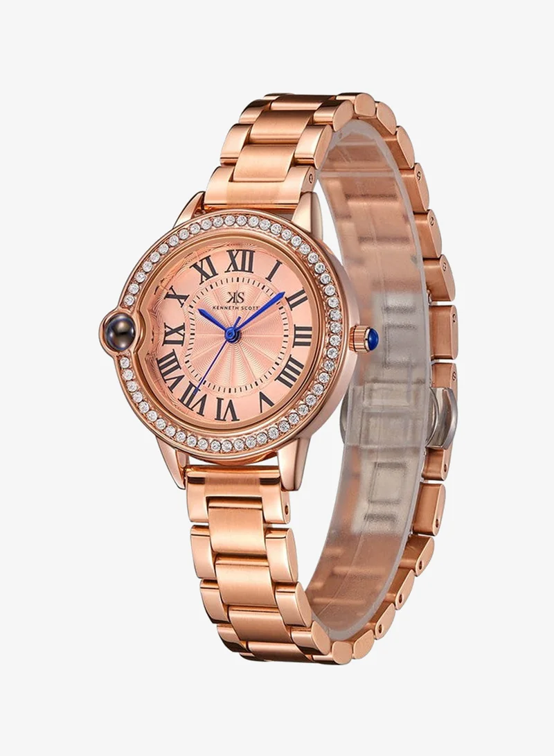 Kenneth Scott Kenneth Scott K22530-RBKK Women's Analog Display Watch & Stainless Steel Strap Rose Gold