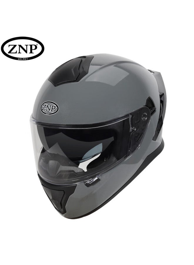 Znp928 Double-lens Motorcycle Helmet, Winter Warmth, Uni, All-season Full-face, Cement Gray, XL - Image 1