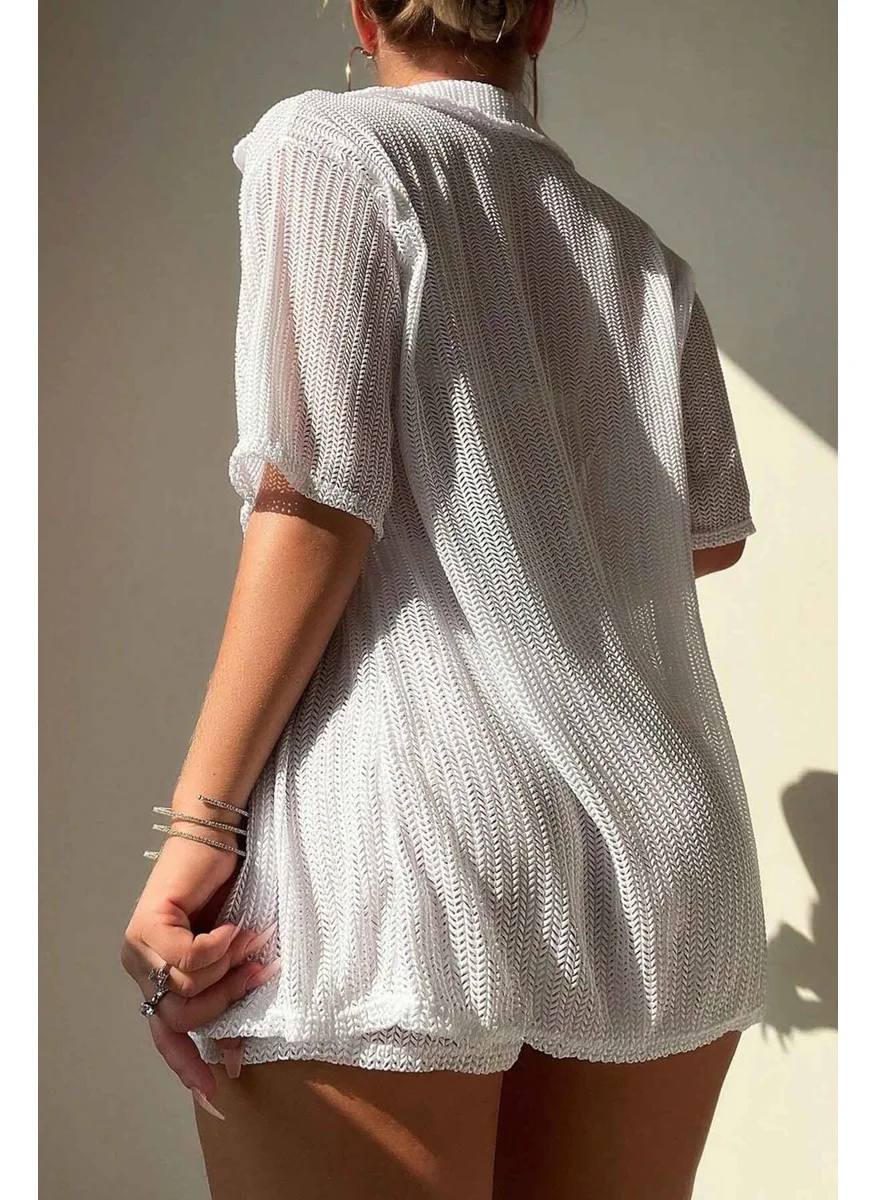 انجلسين Collar Detailed Shirt Look Bottom Top Shorts Set Beach Dress Pareo