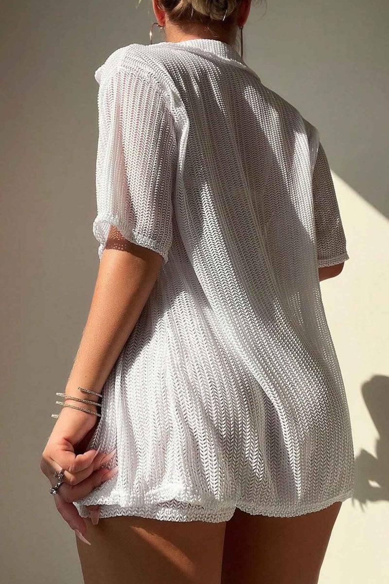 Angelsin Collar Detailed Shirt Look Bottom Top Shorts Set Beach Dress Pareo - Image 2