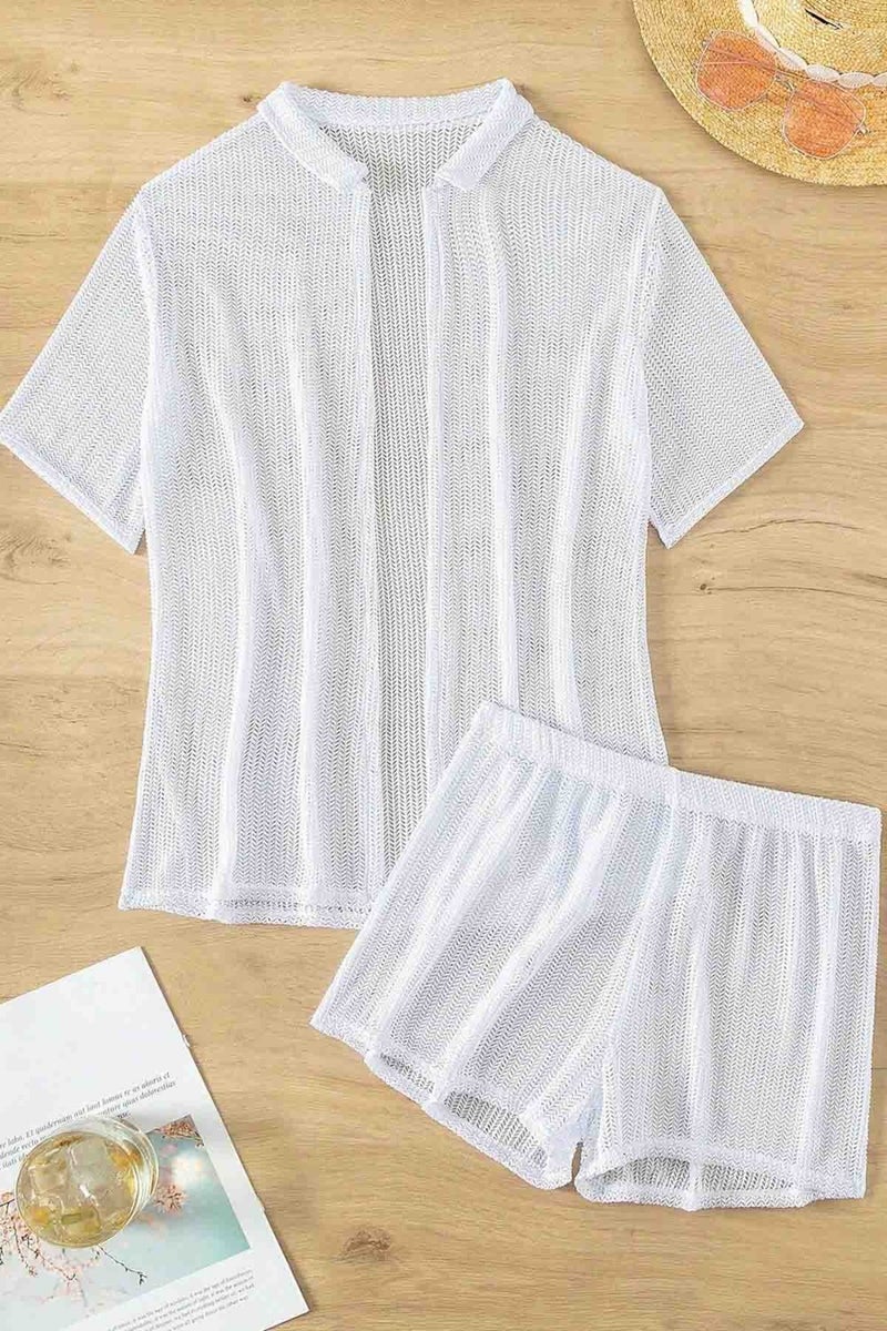 Angelsin Collar Detailed Shirt Look Bottom Top Shorts Set Beach Dress Pareo - Image 4