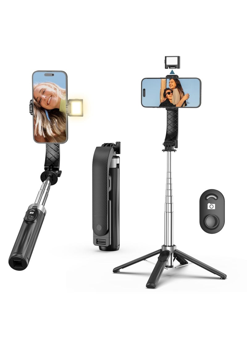 Barakah 40" Selfie Stick Tripod with LED Fill Light, Extendable Travel Essential Phone Tripod, Upgrade Cell Phone quadpods with Wireless Remote, Portable Lightweight Phone Tripod for iPhone/Android(Black) - Image 1