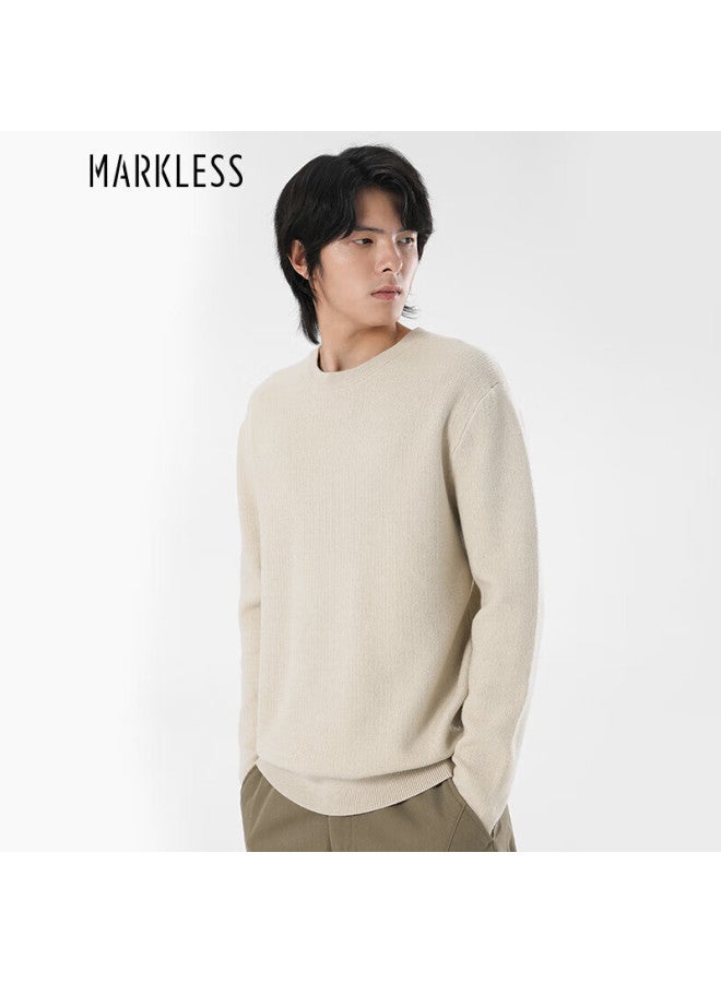 Markless Fleece-lined Sweater For Men, Autumn And Winter Warm Round Neck Knit Pullover Loose Casual Base Layer 3738 Milk Tea Apricot M - Image 1