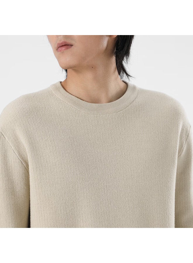 Markless Fleece-lined Sweater For Men, Autumn And Winter Warm Round Neck Knit Pullover Loose Casual Base Layer 3738 Milk Tea Apricot M - Image 3