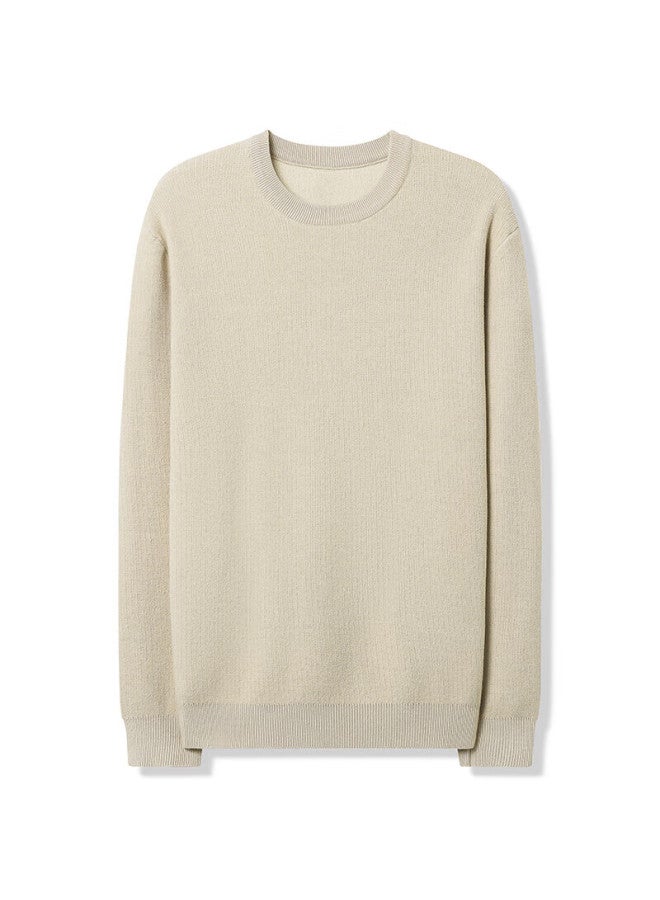 Markless Fleece-lined Sweater For Men, Autumn And Winter Warm Round Neck Knit Pullover Loose Casual Base Layer 3738 Milk Tea Apricot M - Image 4