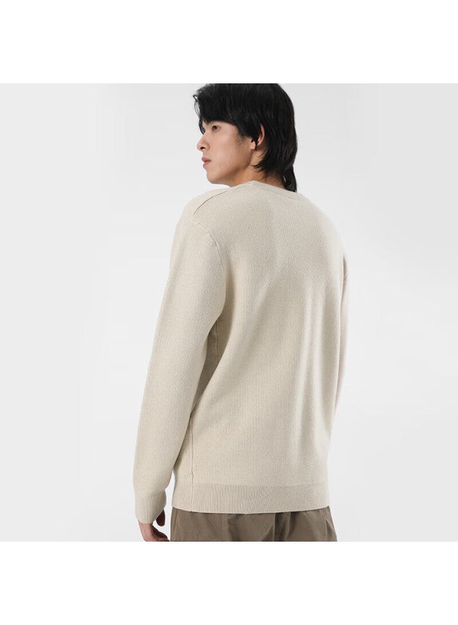 Markless Fleece-lined Sweater For Men, Autumn And Winter Warm Round Neck Knit Pullover Loose Casual Base Layer 3738 Milk Tea Apricot M - Image 2