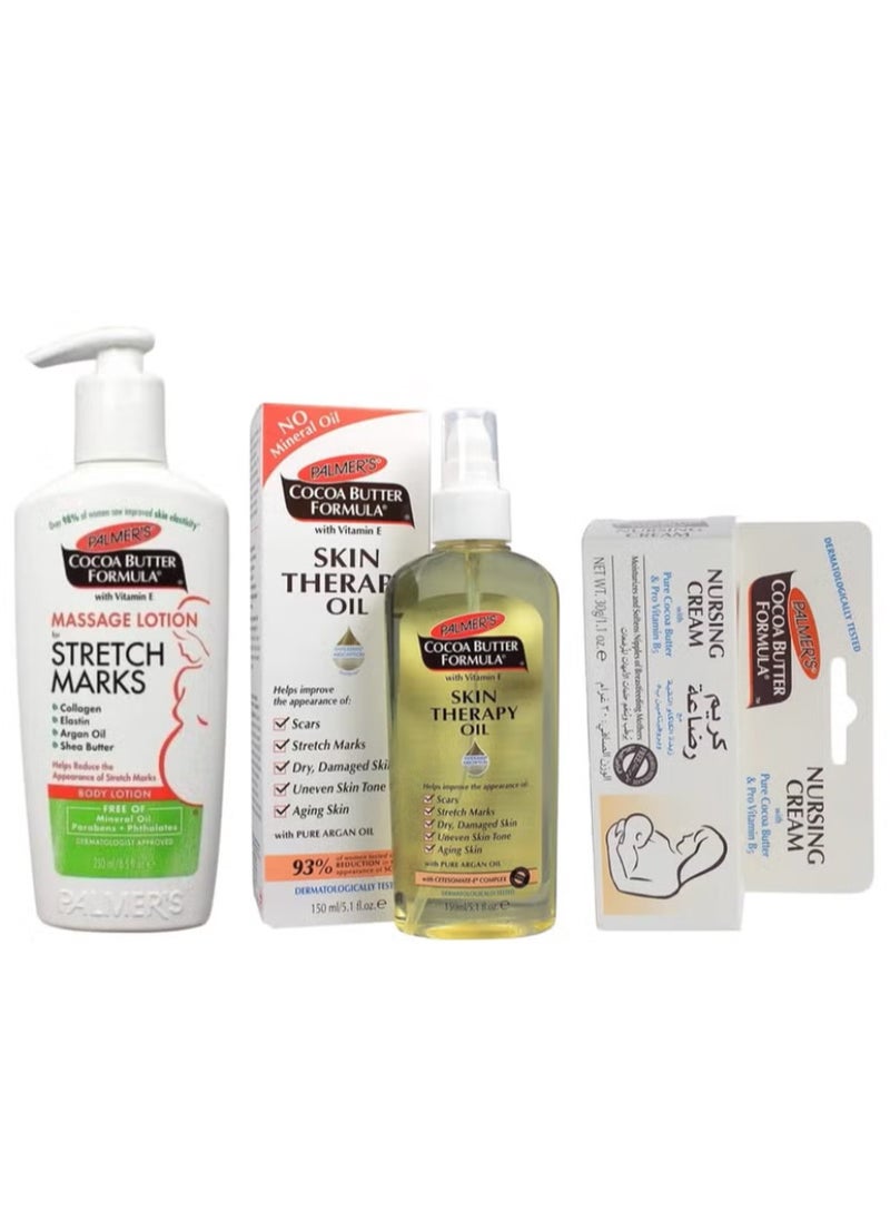 PALMER'S Breastfeeding cream 30g with stretch mark lotion 250ml with skin oil with vitamin E and cocoa butter 150ml  - Image 1