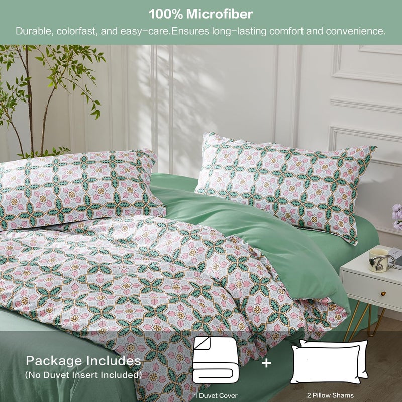 SAPHREAS Full Boho Duvet Cover Green Paisley Bedding Set with 8 Corner Ties and 2 Pillow Shams Microfiber Reversible Duvet Cover Set with Zipper Closure - Image 2