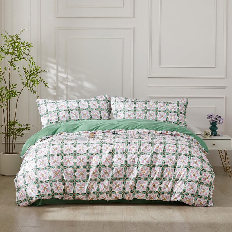 SAPHREAS Full Boho Duvet Cover Green Paisley Bedding Set with 8 Corner Ties and 2 Pillow Shams Microfiber Reversible Duvet Cover Set with Zipper Closure - Image 1