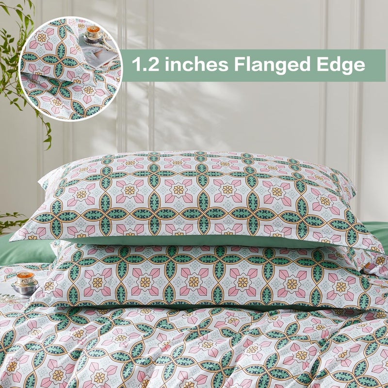 SAPHREAS Full Boho Duvet Cover Green Paisley Bedding Set with 8 Corner Ties and 2 Pillow Shams Microfiber Reversible Duvet Cover Set with Zipper Closure - Image 3