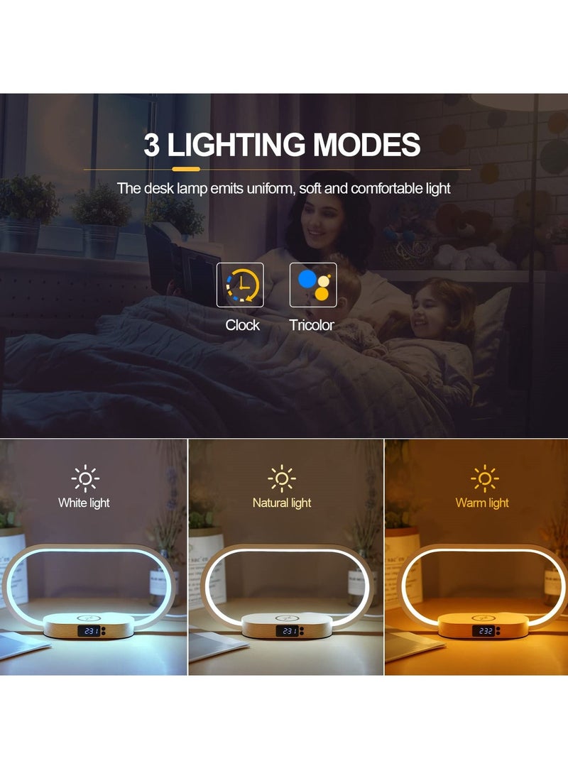 Generic - Bedside Lamp with Wireless Charger, LED Desk Lamp with USB Port, Touch Control Table Lamp with Clock, Ideal for Bedroom Nightstand, Dimmable & 3 Colors Temperatures, Modern Home Office Decor - Image 1