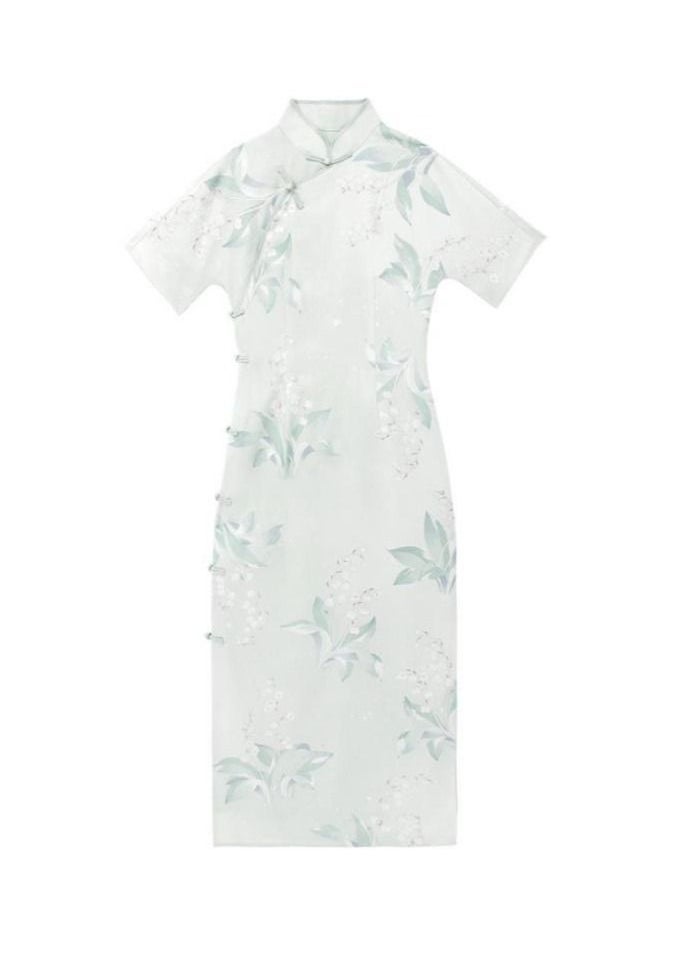 KUYING - Republic of China style full open front drag dress for women with short sleeves, waist up, four color cheongsam dress - Image 1