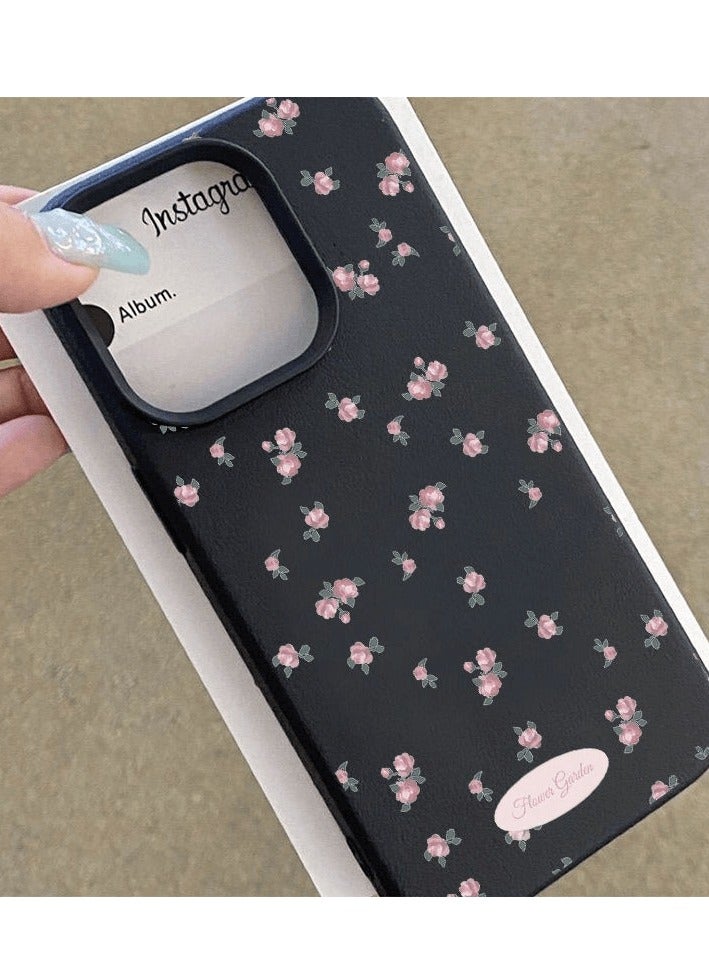NIBEMINENT Fresh Small Floral Pattern Protective TPU Case Cover For iPhone 15 Plus, Black