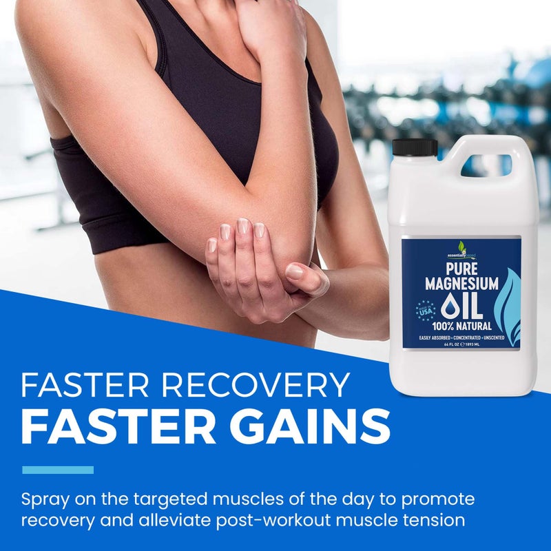 essentiallybased رذاذ زيت المغنيسيوم النقي 64 أونصة - رذاذ مغنيسيوم موضعي للنوم بقوة إضافية - أقل لذع - أقل حكة - زيت طبيعي 100% وعضوي - صنع في الولايات المتحدة - Image 4