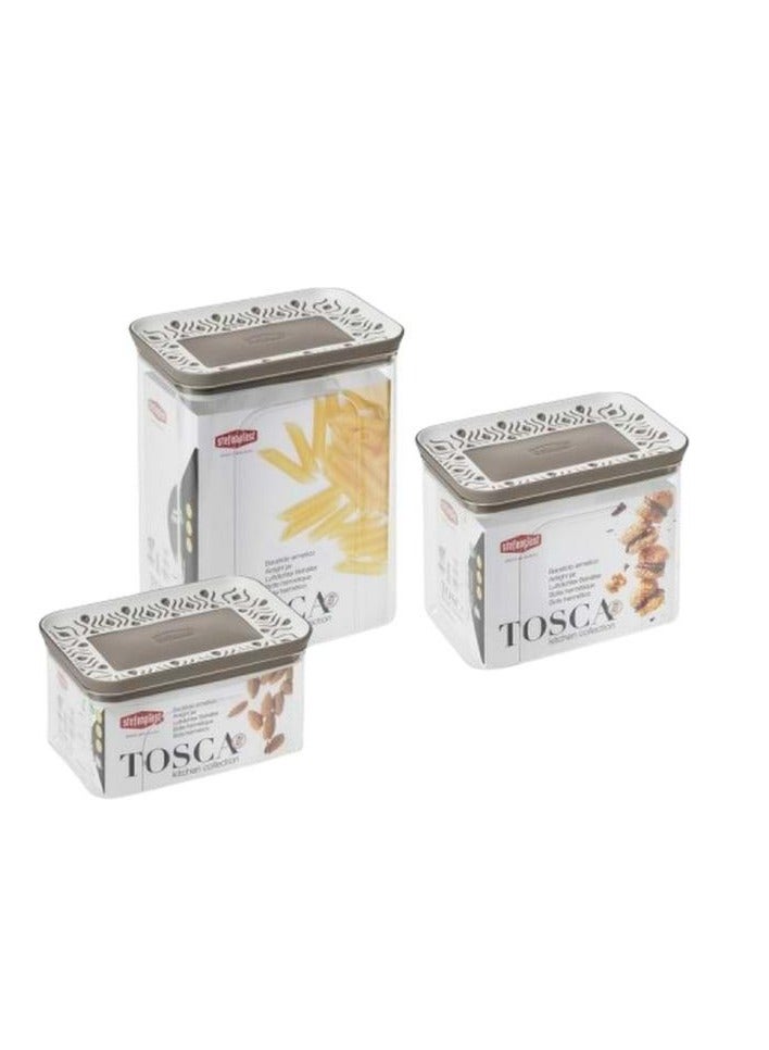 Stefanplast 3-Piece Tosca Rectangular Plastic Jar Set Clear and Beige 55683 - Image 1