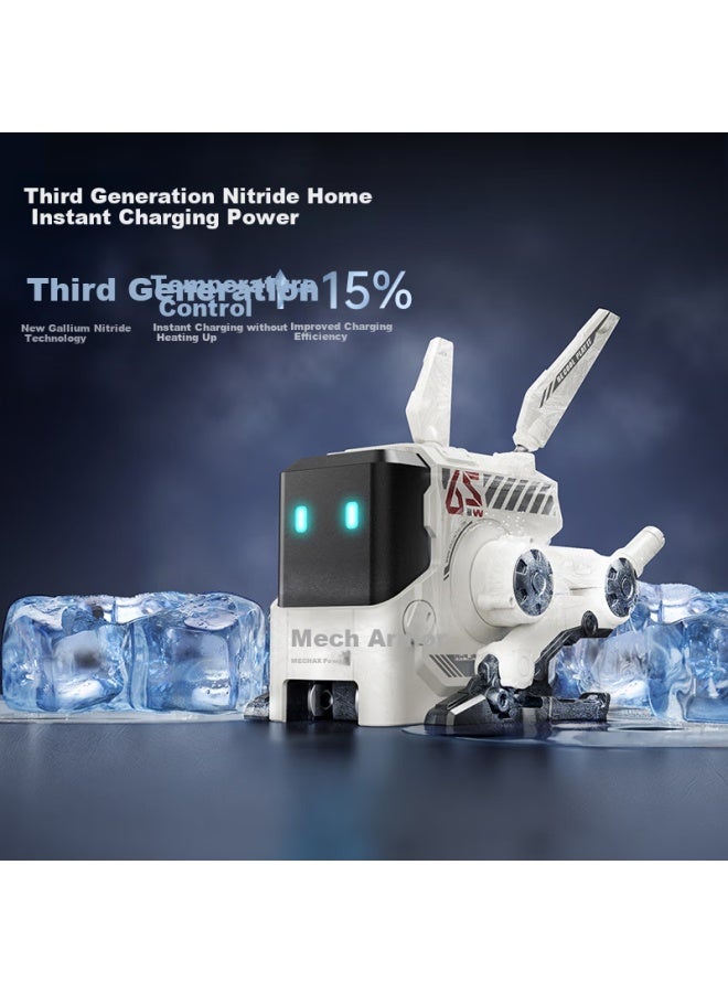 Gravastar شاحن Gravastar Dognium 65 واط Gan رأس شحن سريع ميكانيكي محطة شحن مكتبية مخصصة متوافقة مع هواتف آيفون 15 14 13 هدية محمولة ثلاثية المآخذ باللون الأبيض - Image 4